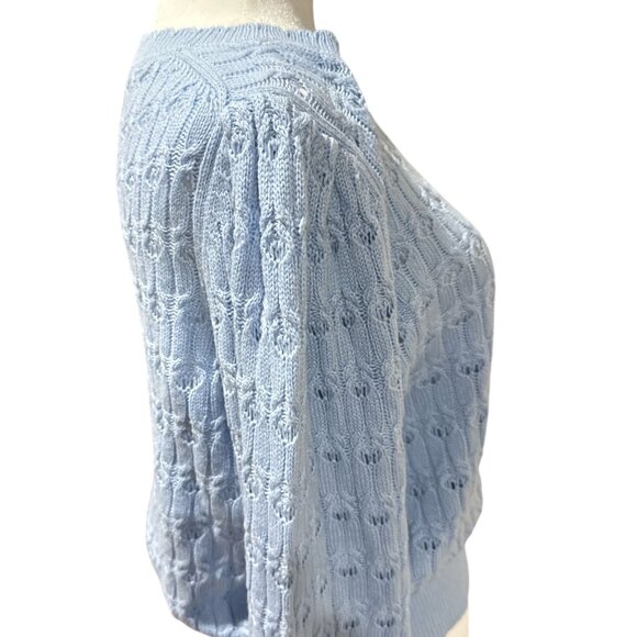 NEW Draper James Sz L Womens Blue Knit Sweater Cable Pattern Wool Cashmere Blend - Picture 4 of 7